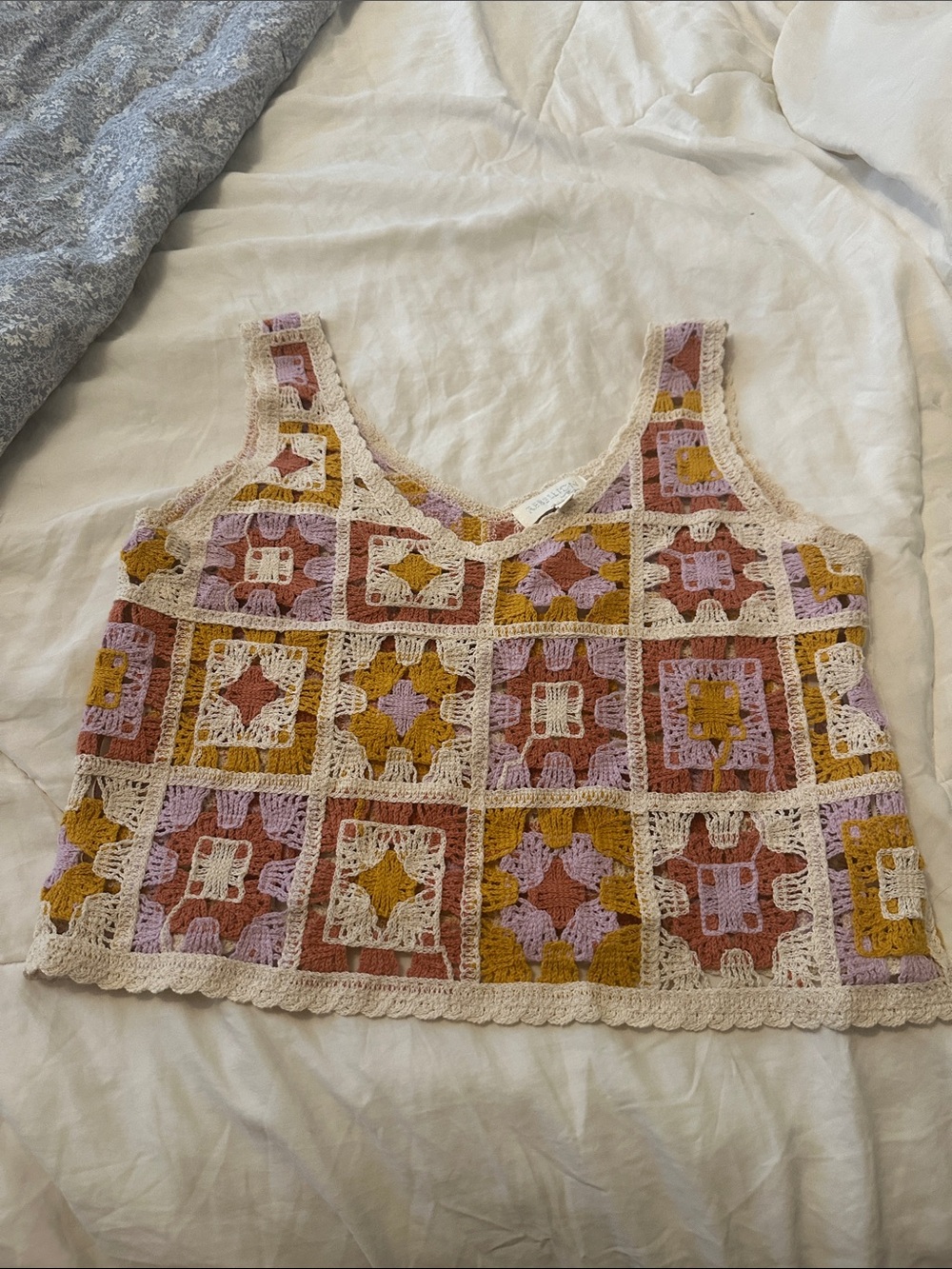 Rebellion Crochet Square-Panel Camisole - Cream, Mustard & Mauve